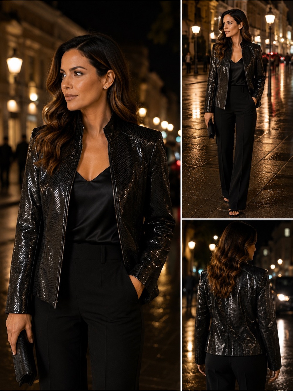 Preston&York Black Shiny Genuine Leather Zip-Front Jacket